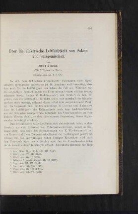 Über die elektrische Leitfähigkeit von Salzen und Salzgemischen.