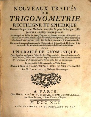 Nouveaux Traités de Trigonometrie