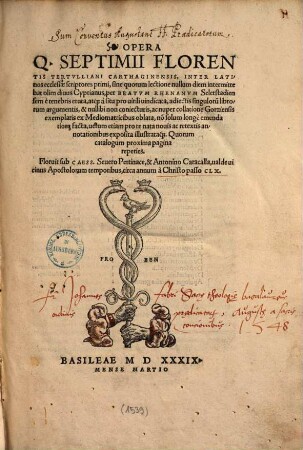 Opera Q. Septimii Florentis Tertulliani