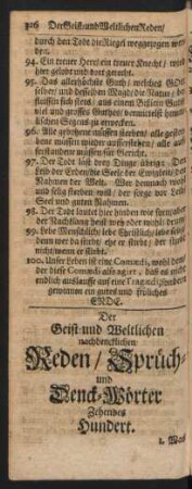 Der Geist- und Weltlichen nachdencklichen Reden/ Sprüch- und Denck-Wörter Zehendes Hundert