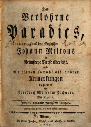 Das verlohrne Paradieß