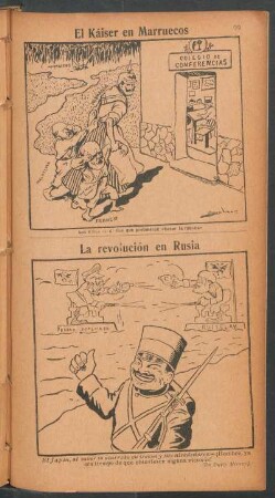 El Káiser en Marruecos [y] La revolución en Rusia - [Viñetas cómicas]