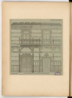 Treppenhaus Monatskonkurrenz Dezember 1891: Aufriss Innenwand der Diele; Maßstabsleiste