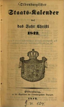 Oldenburgischer Staatskalender : auf d. Jahr Christi ... 1842