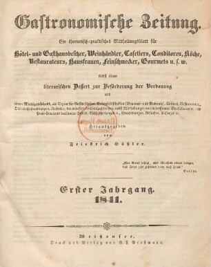 1. Jahrgang (1841): Gastronomische Zeitung