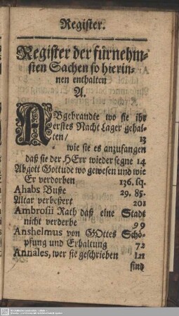 Register der fürnehmsten Sachen so hierinnen enthalten