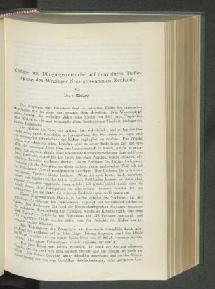 Kultur- und Düngungsversuche auf dem durch Tieferlegung des Waginger Sees gewonnenen Neulande