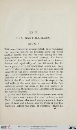 XXIII. Fra Bartolommeo 1475-1517