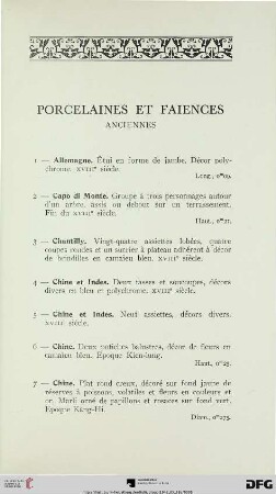 Porcelaines et Faiences anciennes (Nr. 1-47)