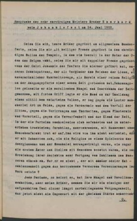 Ansprache des sehr ehrwürdigen Meisters Bruder Eberhard beim Johannisfest am 24. Juni 1922.
