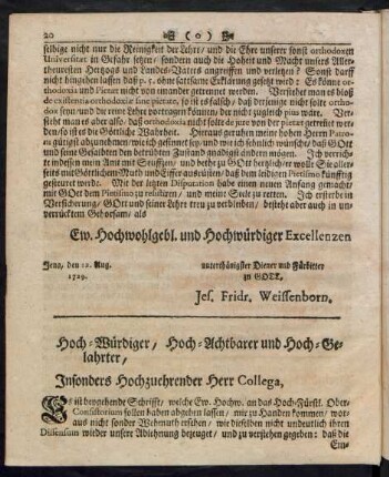 Hoch-Würdiger / Hoch-Achtbarer und Hoch-Gelahrter, Insonders Hochzuehrender Herr Collega,