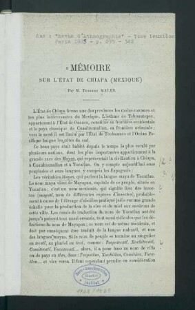 Mémoire Sur L'État De Chiappa (Mexique)