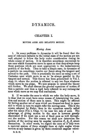 Chapter I - III. Moving Axes and Relative Motion. Oscillation About Equilibrium. Oscillations about a State of Motion.