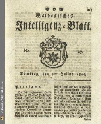 No. 27. Dienstag, den 8ten Julius 1806