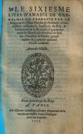 Le ... livre d'Amadis de Gaule, 6.