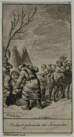 Illustrationsfolge "Hochzeits-Gebräuche bei verschiedenen Völkern", Blatt 7 (von 12) - erschienen im "Gothaischen Hofkalender" 1781