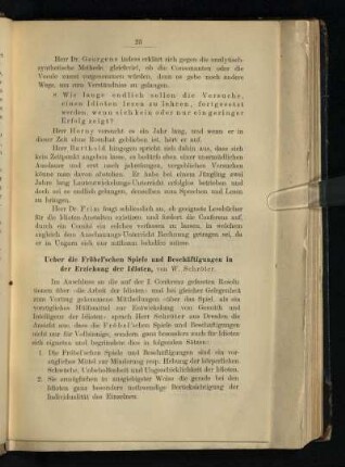 Ueber die Froebel'schen Spiele und Beschäftigungen in der Erziehung der Idioten