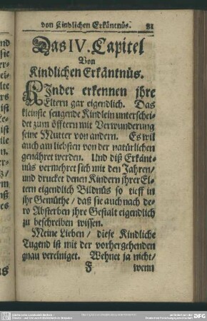 Das IV. Capitel Von Kindlichen Erkäntnüs