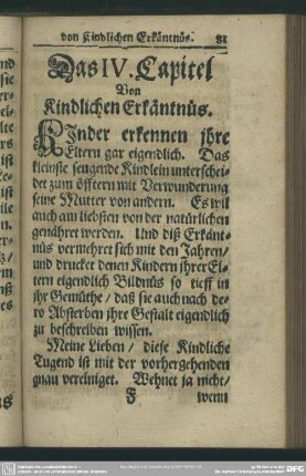 Das IV. Capitel Von Kindlichen Erkäntnüs