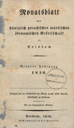 9.1830: Monatsblatt der Königlich preußischen märkischen ökonomischen Gesellschaft zu Potsdam