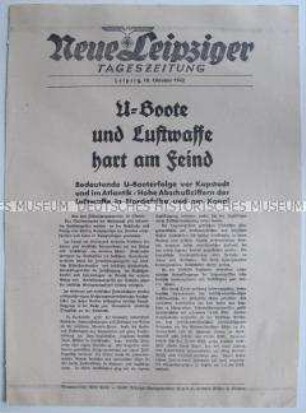Extrablatt der "Neuen Leipziger Tageszeitung" u.a. zu U-Booterfolg vor Kapstadt, Luftkrieg in Nordafrika und am Kanal