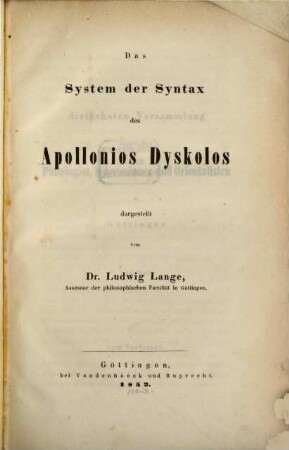 Das System der Syntax des Apollonios Dyskolos