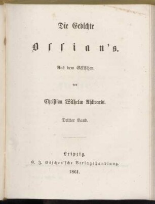 Bd. 3: Die Gedichte Ossian's