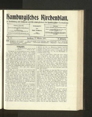 Nr. 42. Hamburg, 15. Oktober 1911. 8. Jahrgang.