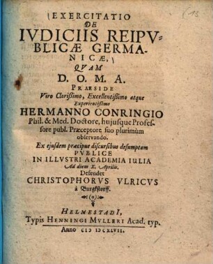 Exercitatio de iudiciis rei publicae Germanicae ...