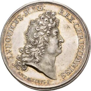 Medaille von Anton Meybusch auf die Vernichtung der holländischen Flotte in der Seeschlacht von Tabago, 1677