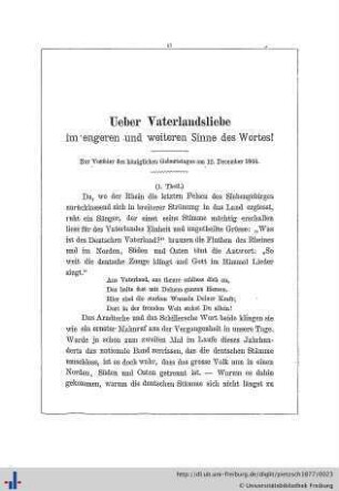 Ueber Vaterlandsliebe im engeren und weiteren Sinne des Wortes.