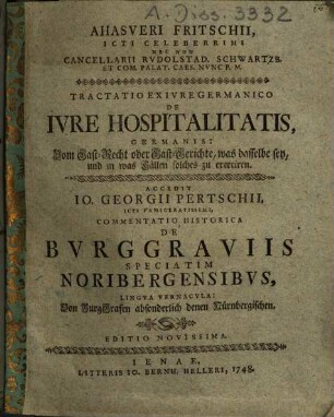 Tractatio Ex Ivre Germanico De Ivre Hospitalitatis, Germanis: Vom Gast-Recht oder Gast-Gerichte, was dasselbe sey, und in was Fällen solches zu exerciren