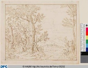 Landschaft mit Bäumen im Vordergrund