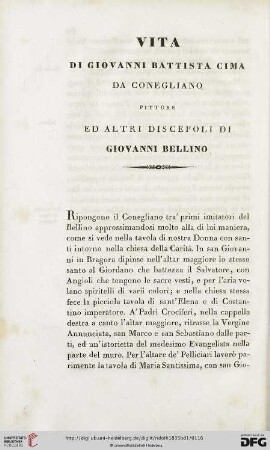 Vita di Giovanni Battista Cima da Conegliano, pittore, ed altri discepoli di Giovanni Bellino