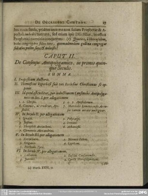 Caput II. De Consensu Antipolygamico, in primis quinque Seculis