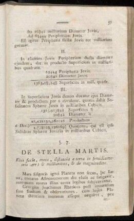 §. 7. De Stella Martis. Ejus facie, motu, distantia a terra in semidiametris terræ & milliaribus, & de magnitudine.