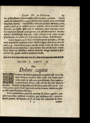 Sectio I. Caput V. De Dolore capitis.