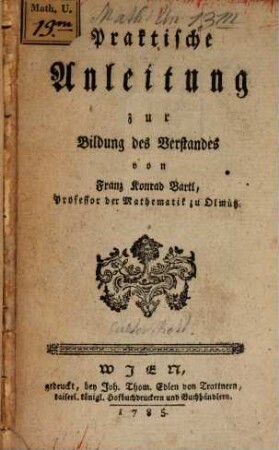 Praktische Anleitung zur Bildung des Verstandes