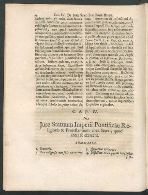 Cap. IV. De Iure Statuum Imperii Pontificiae Religionis & Protestantium circa Sacra, quod inter se exercent.