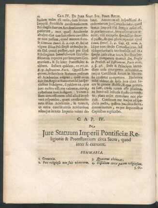 Cap. IV. De Iure Statuum Imperii Pontificiae Religionis & Protestantium circa Sacra, quod inter se exercent.