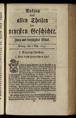 Zwey und dreysigstes Stück. Coburg, den 6. Aug. 1749.