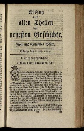 Zwey und dreysigstes Stück. Coburg, den 6. Aug. 1749.