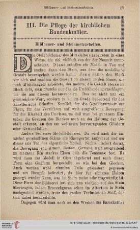 III. Die Pflege der kirchlichen Baudenkmäler