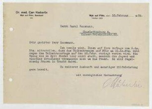 Brief von Carl Haeberlin an Raoul Hausmann. Wyk auf Föhr
