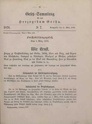 7. Forstablösungsgesetz. Vom 5. März 1876
