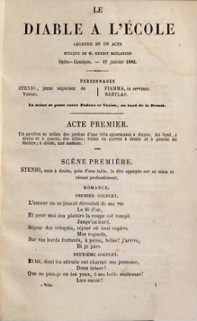 Théâtre, 8. Opéras-comiques ; 4 : Le diable à l'école ; La part du diable u.a.