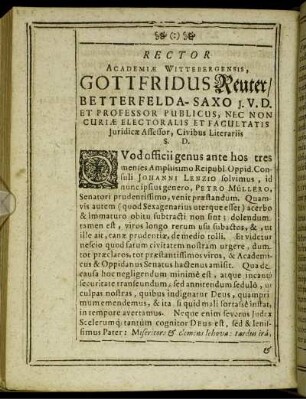 Rector Academiæ Wittenbergensis, [...]