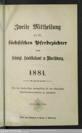 2.1881: Mittheilung an die sächsischen Pferdezüchter