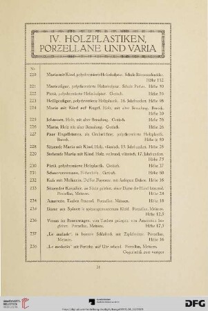 IV. Holzplastiken, Porzellane und Varia (Nr. 220-280)
