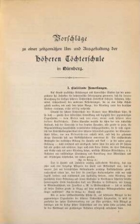 Entwurf zur Reorganisation der städtischen höheren Töchterschule in Nürnberg